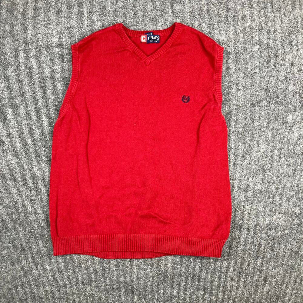 Chaps Sweater Mens Size XL Red Sleeveless V-Neck Knit Pullover Vest
